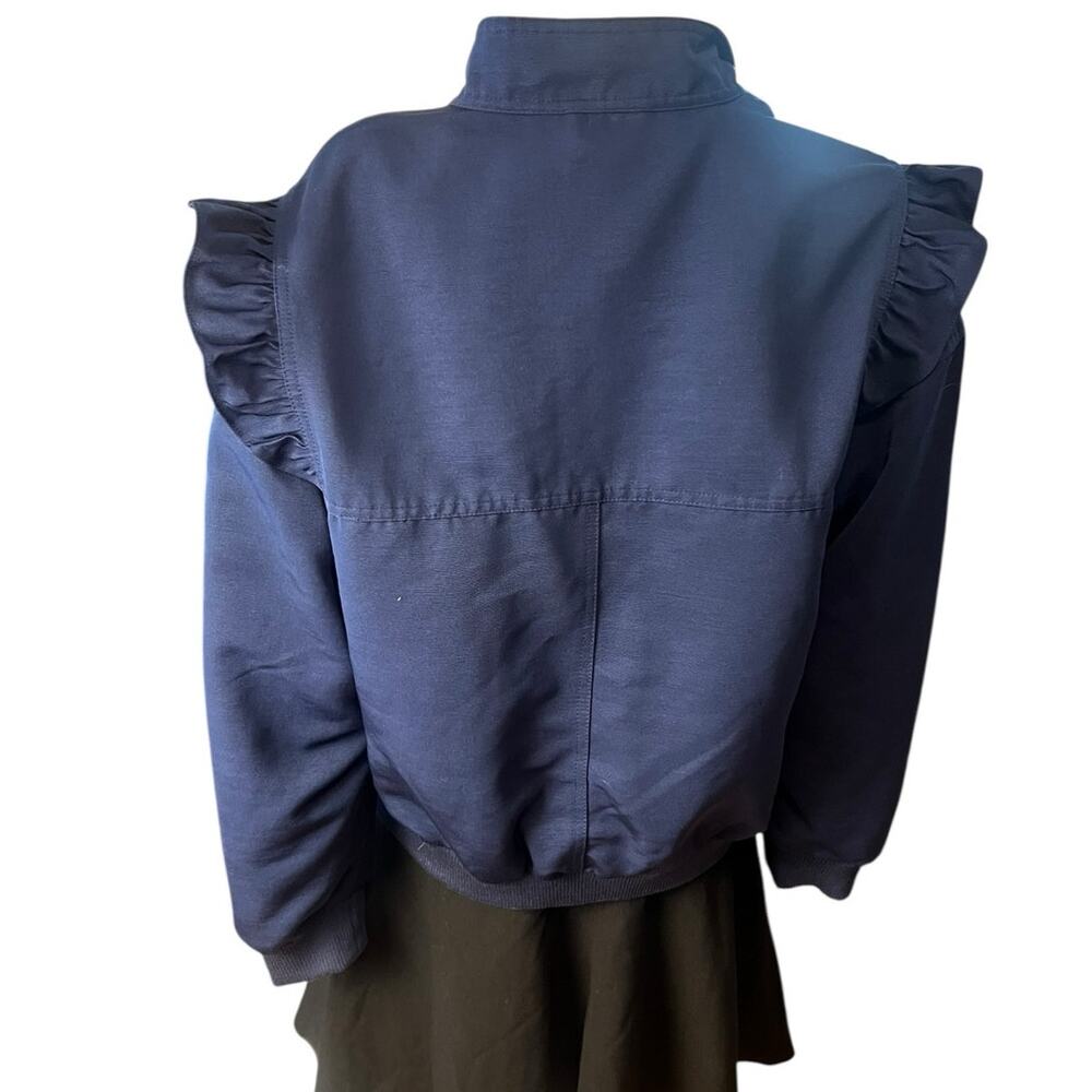 Maeve Anthropologie Navy Ruffle Button Front Bomber Jacket Size Small - Picture 5 of 7